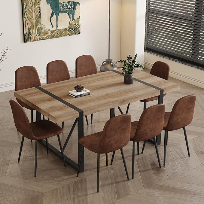 Dining Table Set for 8,Dining Room Table Set for 8,71'' Kitchen Table and Suede Nap Fabic Chairs Set of 8,8 Chair Dining Table Set for Kitchen Dining Room