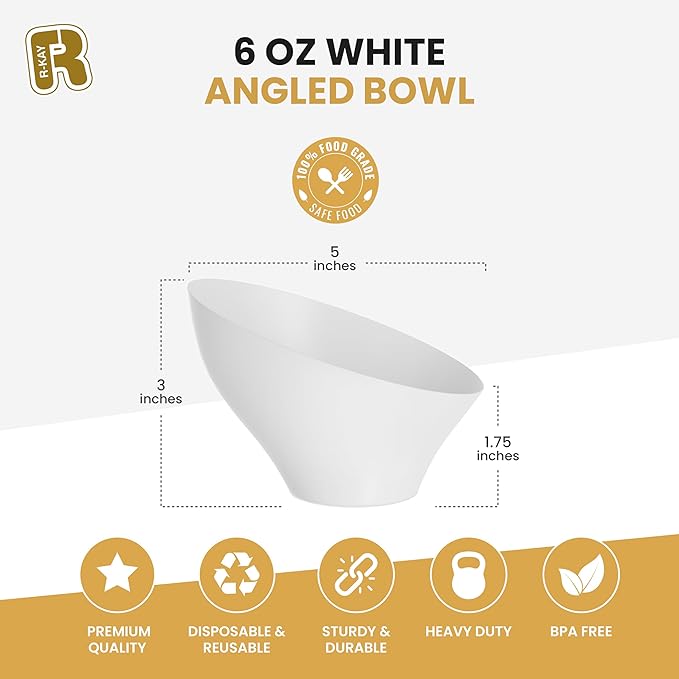 R-kay 6 Pack Angled White Serving Bowls - Image 6