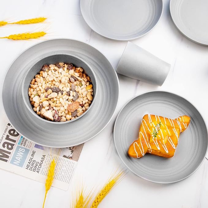 32Pcs Grey Wheat Straw Dinnerware Sets, Unbreakable Dish Set - Image 9