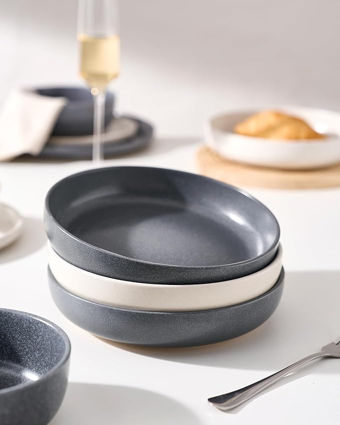 famiware Milkyway 33 oz Pasta Bowls Set of 4, Dark Charcoal & White | Double - Image 7