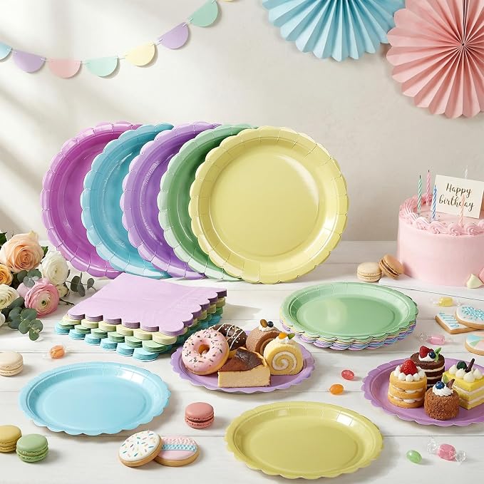 110 Pcs Pastel Party Supplies Plates and Napkins Tableware Set Serve 25 Guests - Image 7