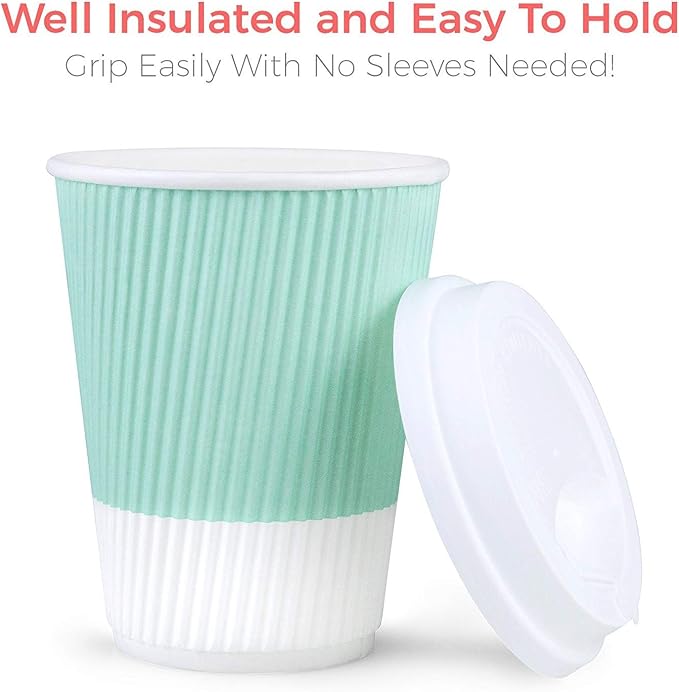 Disposable Coffee Cups With Lids - 12 oz Paper To Go Coffee Cups With - Image 8