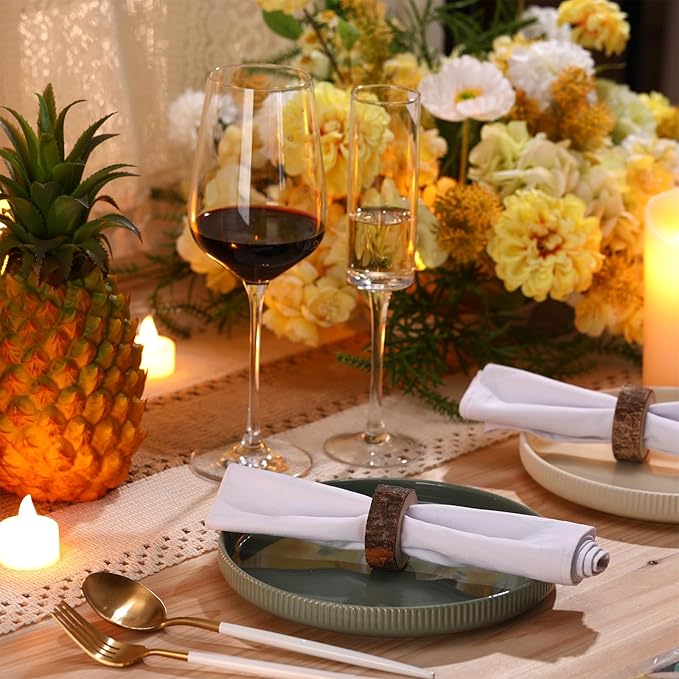 Set of 24 Wooden Bark Napkin Ring Handcrafted Wooden Napkin Holder Rustic - Image 7