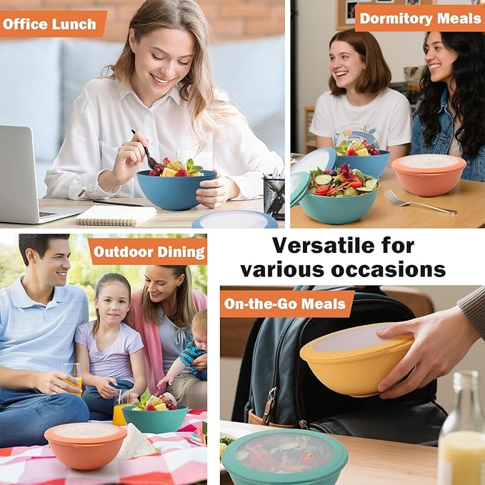 Wheat Straw Bowls Set with Lids, Unbreakable 40 OZ Cereal Bowls Set of 4 - Image 8