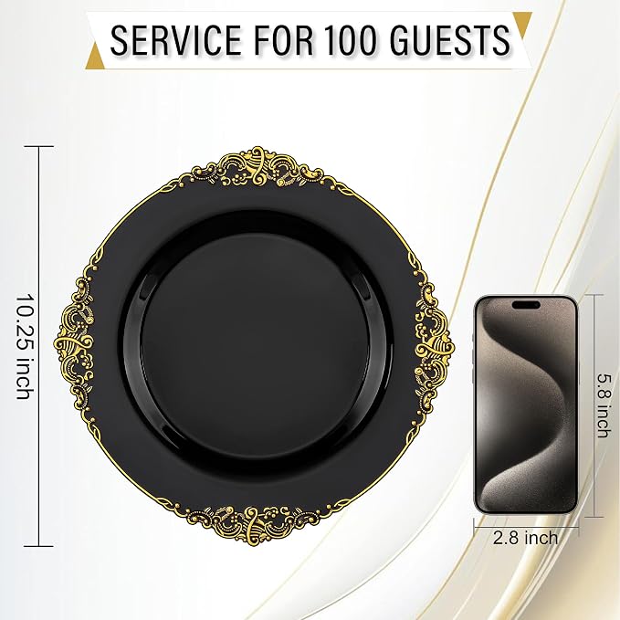 Nervure 100Pcs 10.25'' Black Plastic Plates, Party Plates - Image 9