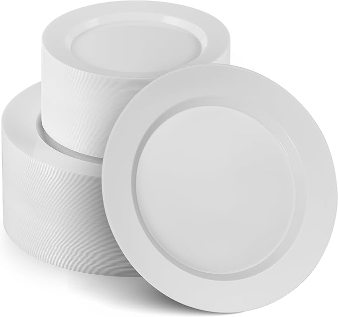 100 White Plastic Plates Set, Elegant Fancy Heavy Duty Disposable Plates - Image 6