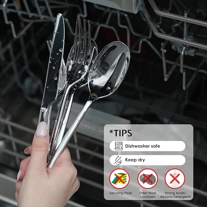 Silverware Set, 40-Piece Forged Flatware Cutlery Set Premium Stainless Steel - Image 9