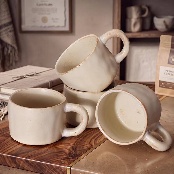 Rtteri 4 Vintage Pottery Coffee Mugs, 8.5 oz Handmade Stoneware Cups | - Image 7
