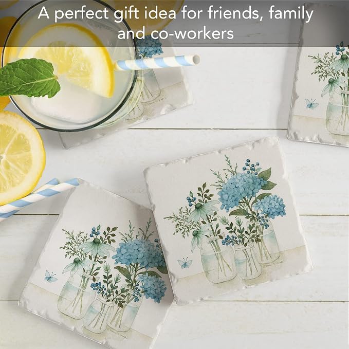 Thirstystone Mason Jar Florals 4 Pack Absorbent Tumbled Tile Stone Coasters | - Image 7