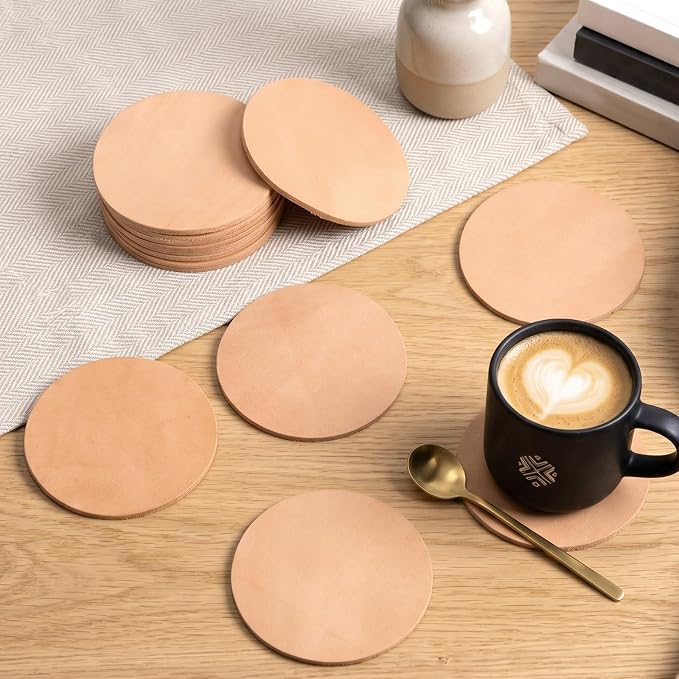 Bulyoou 50 Pcs Round Vegetable Tan Leather Coaster 3-3/4" Circular Tooling | - Image 6