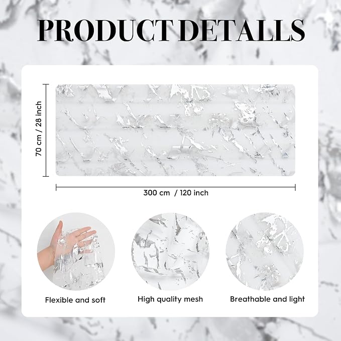 Artoid Mode Marble Pattern White Gauze Table Runner 10FT, Glitter Metallic Foil - Image 7