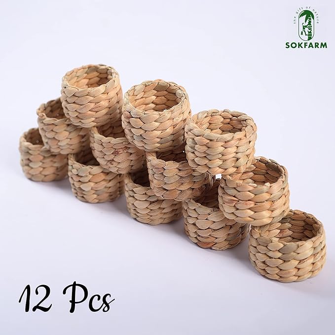 12 Pcs Round Woven Napkin Rings, Water Hyacinth Rattan Napkin Rings Set of 12 - Image 9