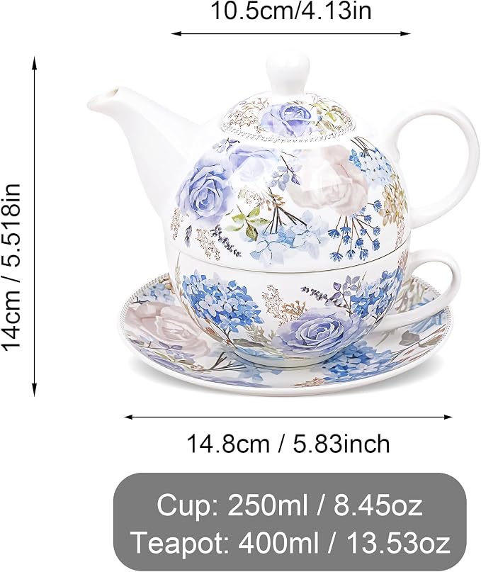 fanquare Blue and Purple Roses and Hydrangeas Porcelain Tea - Image 7