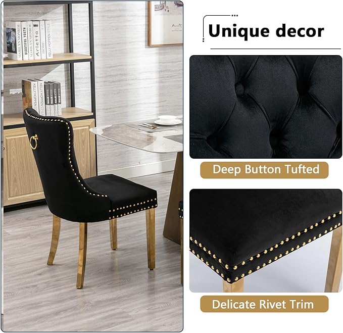 SSLine Modern 70" Glass Dining Table Set for 8, Kitchen Dinner Table Set with Stainless Steel Base and 8 Velvet Dining Chairs