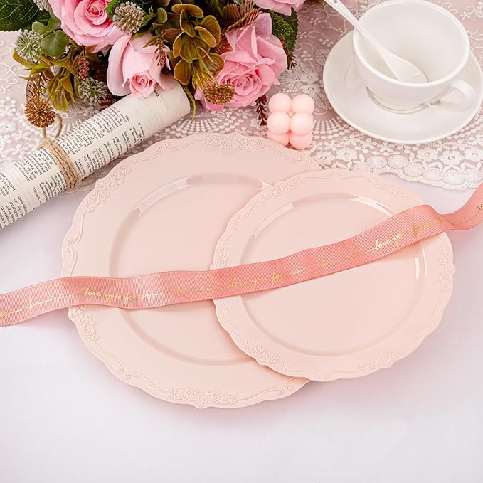 U-QE 100PCS Mauve Pink Plastic Plates - Image 9