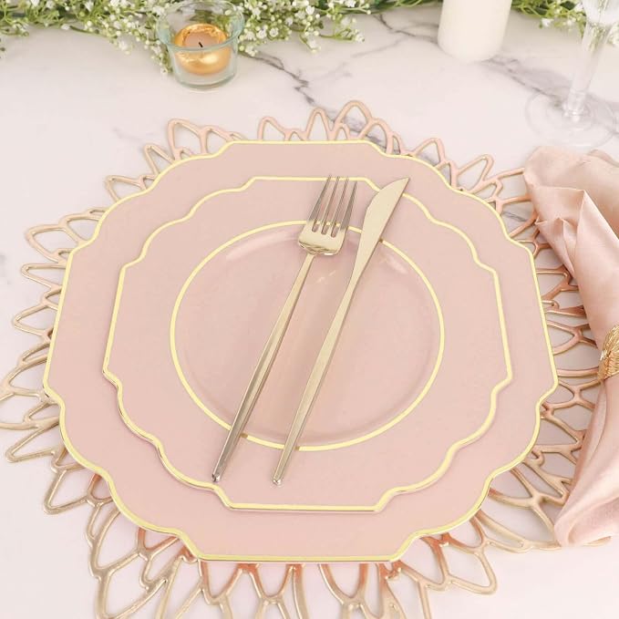 Blush Hard Plastic Dinner Plates, 50 Pack 11" Disposable Round Baroque Plates - Image 9