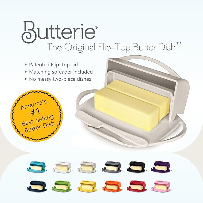 Flip Top Butter Dish with Attached Lid & Matching Knife - Image 8