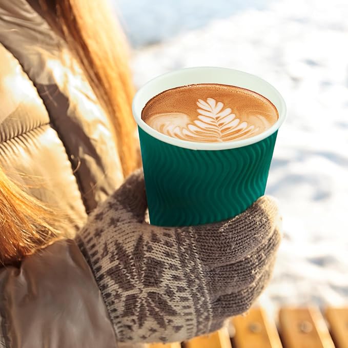 MUCHII 16 oz Paper Coffee Cups, Insulated Ripple Paper Cups, Hot Coffee Tea - Image 7