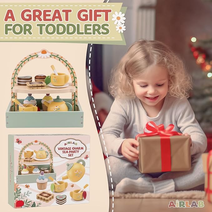 Wooden Tea Sets for Little Girls Play Food Cake Pretend Play Toys | 3-5 Kitchen - Image 8