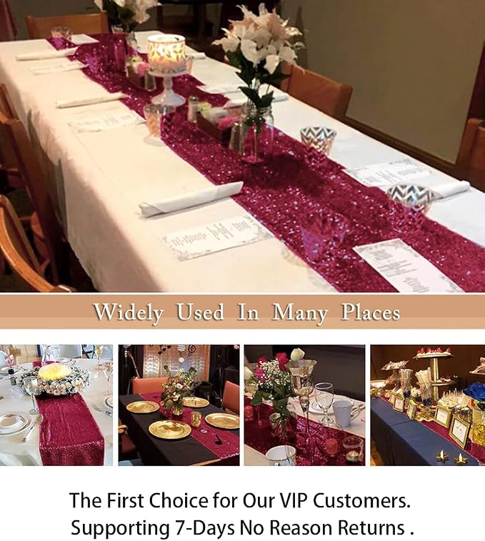 ShinyBeauty Sequin Table Runner Burgundy 12 by 108 Inch Wine Sparkle Sequence - Image 6
