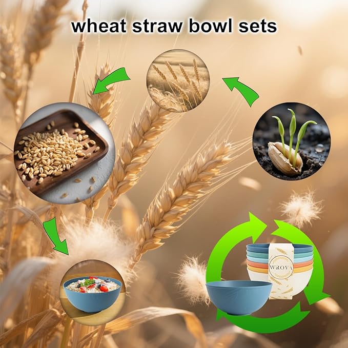 Wheat Straw Bowls for Kitchen set of 6, Anti-Scald Thick Soup Bowls 40oz - Image 7