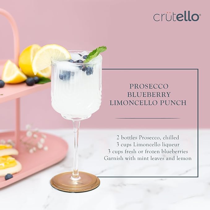 Crutello Vintage Wine Glasses Set of 4-14 oz Glass Sets - Fancy Unique Art Deco Glassware - Long Stemmed Fun Drinking Glasses for Red and White Wine, Cute Cocktail, or Fun Mocktails