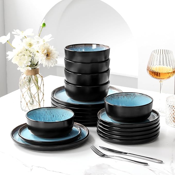 vancasso Plates and Bowls Sets, 18 Pieces Stoneware Dinnerware Sets - Image 9