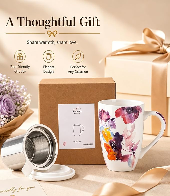 AmorArc Tea Cup With Infuser and Lid, 18oz Loose Leaf Tea Mug With Steeper | - Image 8