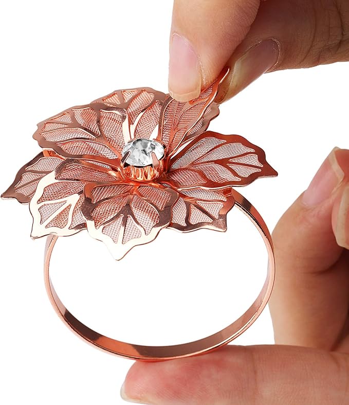KPOSIYA Hollow Out Flower Napkin Ring Holder Metal Napkin Rings Set of 20 - Image 7
