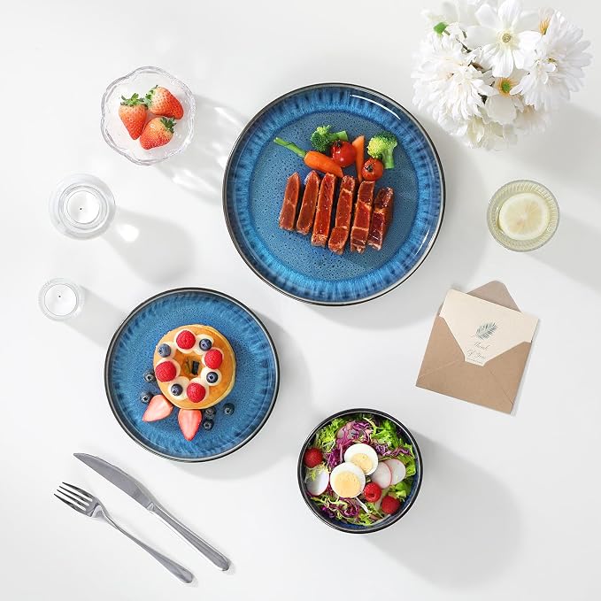 vancasso PLAYA Plates and Bowls Sets, 18 Pieces Blue Dinnerware Sets - Image 7