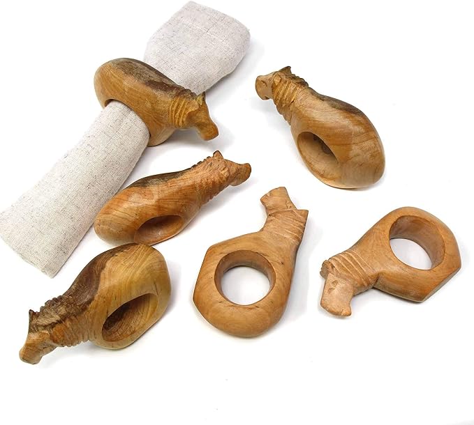 Handcarved Mahogany Wooden Napkin Ring Holders - Image 4
