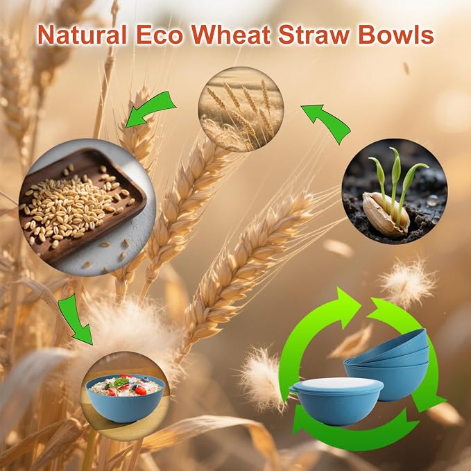 wheat straw bowls with lids set of 4, 40oz cereal bowls with covers, - Image 8