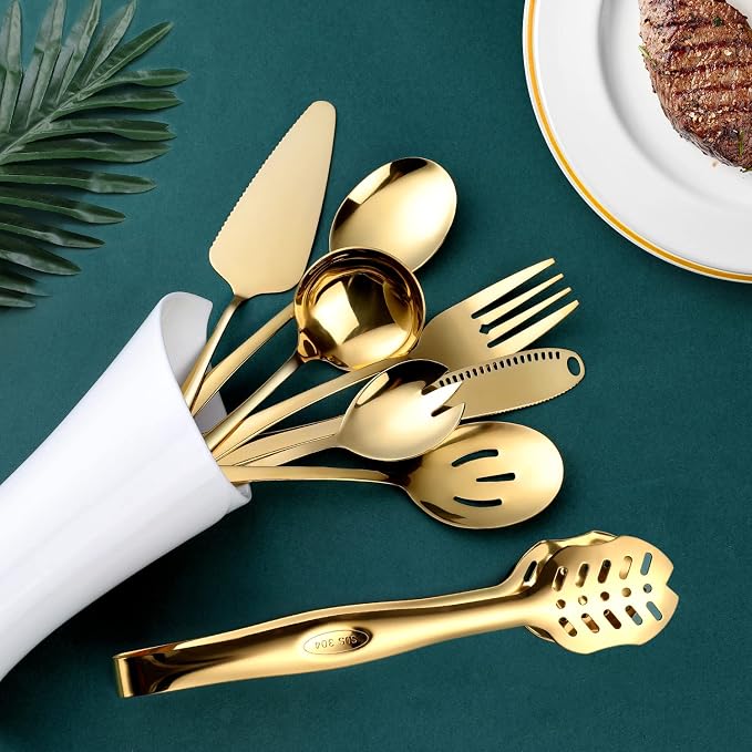 Gold Serving Utensils, OGORI 8-Piece Polished Stainless Steel Flatware - Image 7