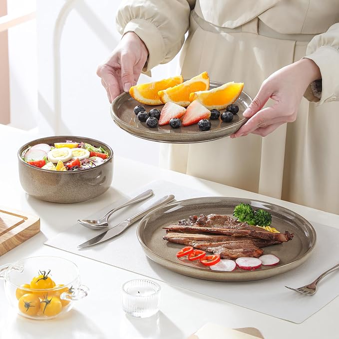 vancasso PLAYA Plates and Bowls Sets, 24 Pieces Dark Brown Dinnerware Sets - Image 6