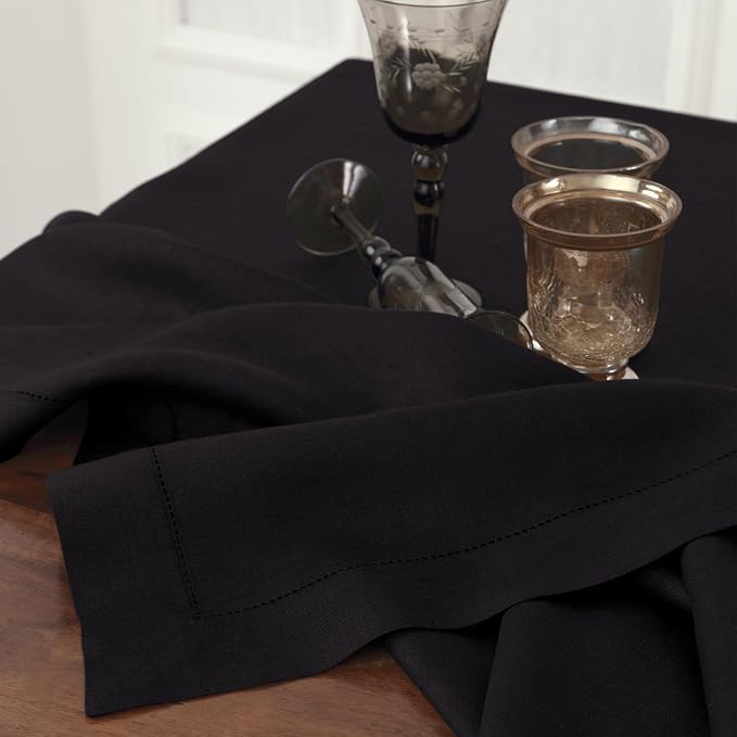 Solino Home 100% Pure Linen Dining Table Runner Black Hemstitch, 14 x 72 in | - Image 9