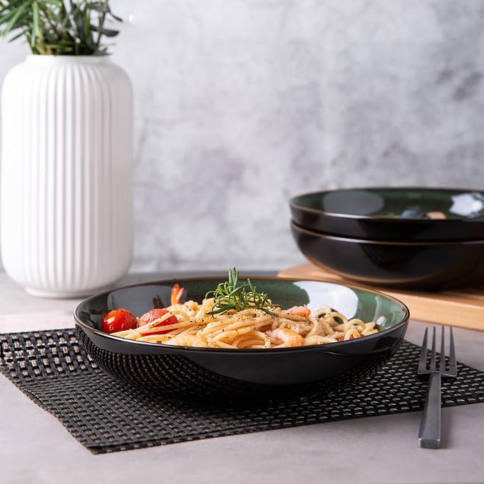 LERATIO 9.0" Ceramic Pasta Bowls Set of 4, 38oz Large Stoneware Bowls Set | - Image 8