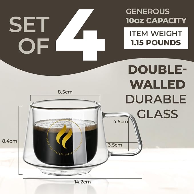 GLORAMA Double Walled Glass Coffee Mugs - 10oz Coffee Mugs - Image 7