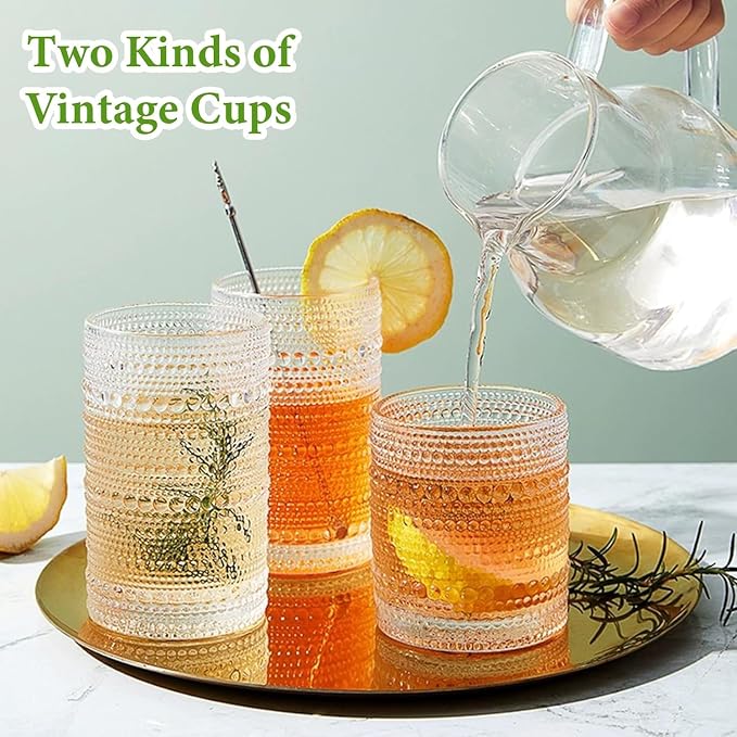 Hlukana Vintage Hobnail Drinking Glasses Set of 8, 12 oz Highball Glasses & 10 - Image 7