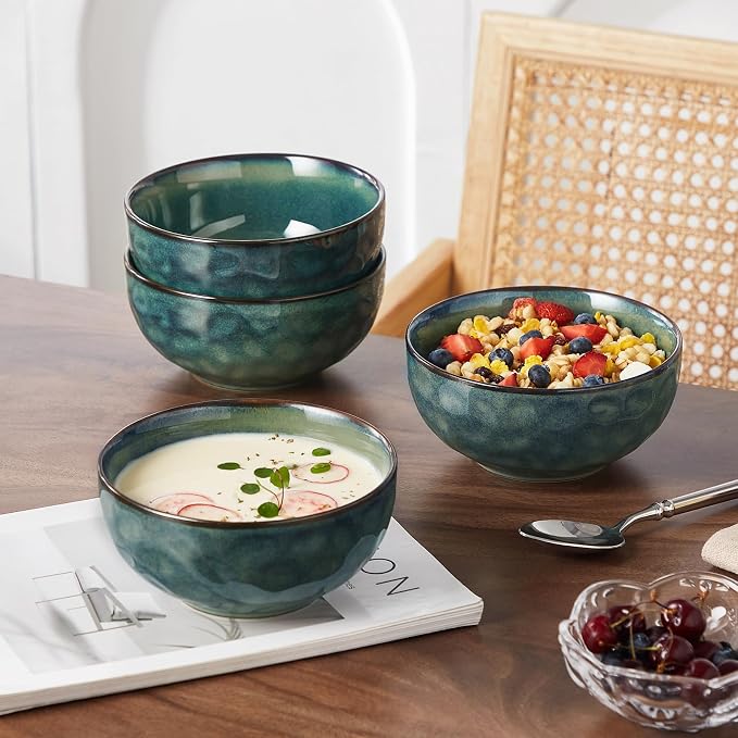 vancasso Starry 24oz Bowls for Soup, Ceramic Green bowls Set of 4 | Deep Bowls - Image 9