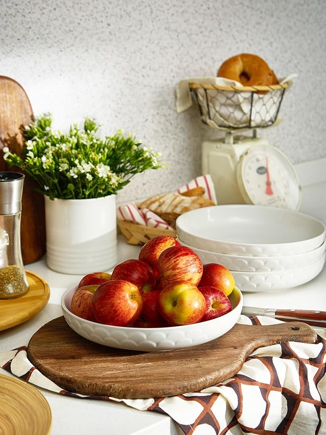DOWAN Pasta Bowls Set of 4 for Large Portions, 54 oz Textured Motif Large Salad - Image 9