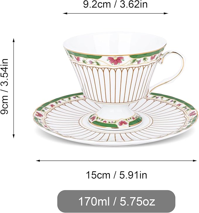 fanquare Nordic Style Tea Cup and Saucer, Classic Stripes Floral Teacup - Image 7