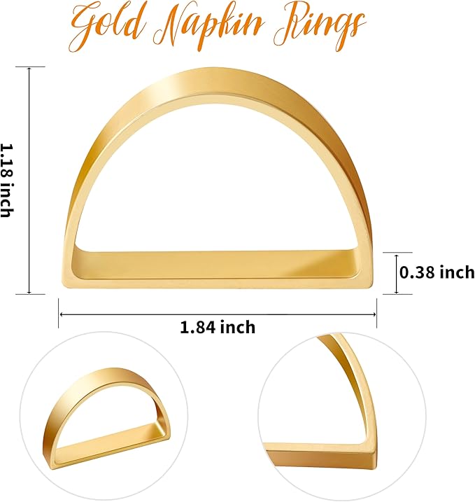 APTWOW Gold Napkin Rings Set of 12, Semicircle Metal Gold Napkin Holder Buckles - Image 7