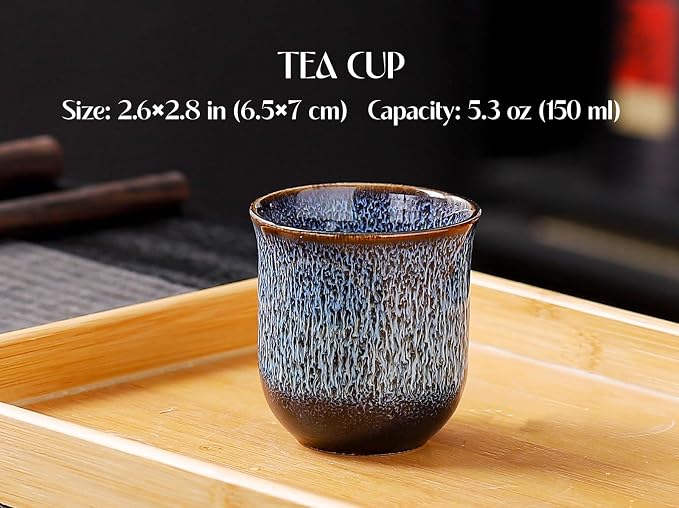 Traditional Japanese tea set, Kiln altered glaze Porcelain tea set - Image 9