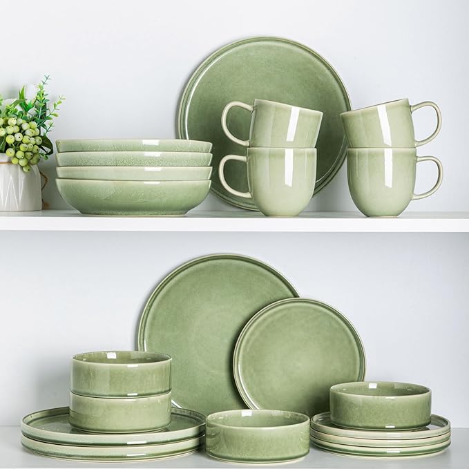 AmorArc Ceramic Dinnerware Sets, Handmade Reactive Glaze Stoneware Plates and Bowls Sets,Highly Chip and Crack Resistant | Dishwasher & Microwave Safe Dishes Set, Service for 6 (18pc)