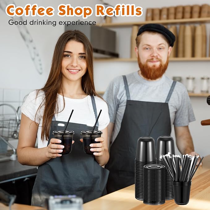 Ziliny 50 Sets 12 oz Black Plastic Cups - Image 7