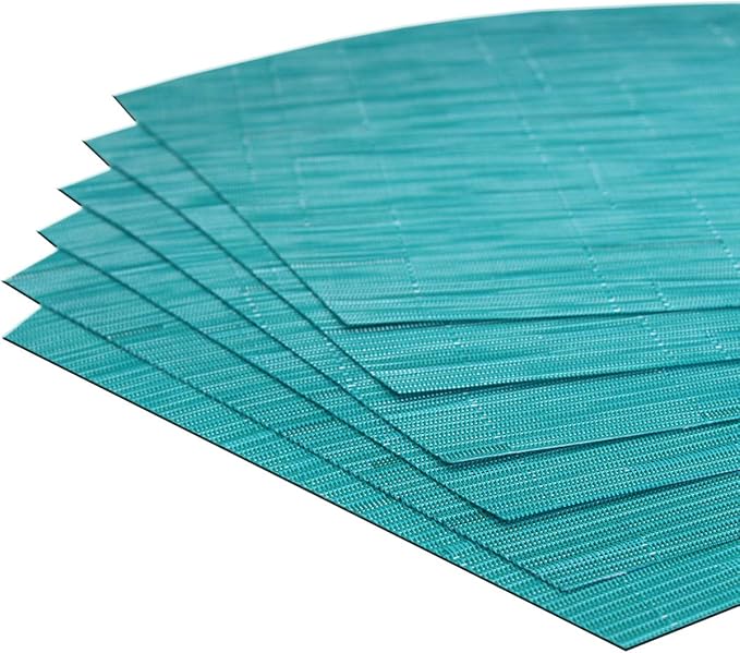 Wedge Shape Placemats for Round Dinner Table Woven Vinyl Non Slip Plastic PVC Table Mats Placemats Set of 4(Blue)
