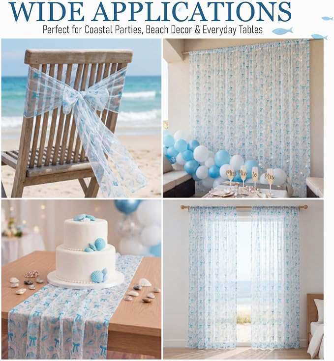 4 Pcs Coastal Table Runners 29 x 70 Inch Blue Bow Starfish Table Runner Last - Image 6