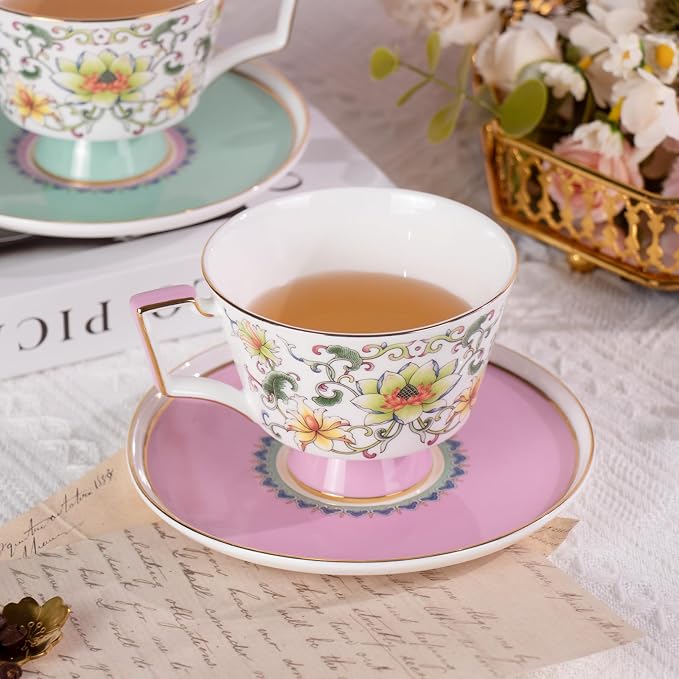 KAMMAK Ceramic Coffee Cups Saucers Set of 2, Porcelain Espresso Cups - Image 8