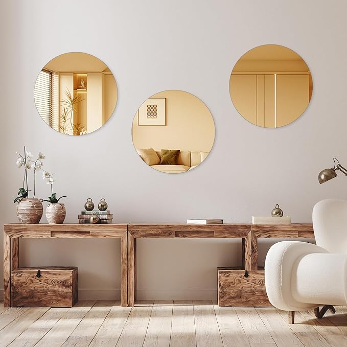 12" Gold Mirror Centerpieces for Table, 12Pcs Glass Round Mirror Table Centerpieces,Color Glass Trays with Feet for Wedding Decorations,Parties,Baby Shower, 2mm Thick