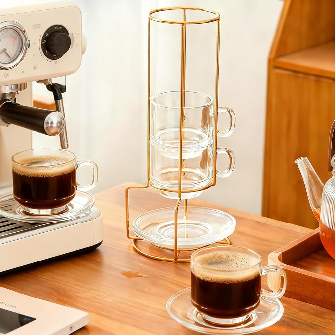 5.4 oz Espresso Cups Set of 4, Stackable Glass Coffee Cups - Image 5